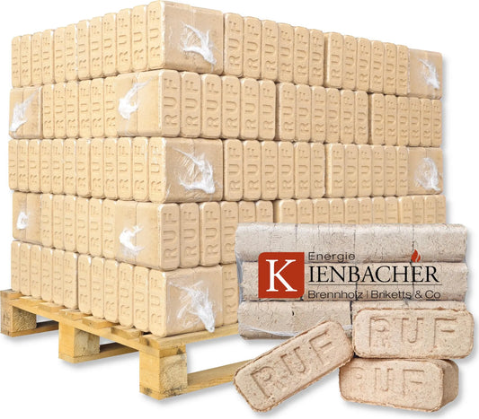 600 kg RUF Briketts Hartholzbriketts aus Buche und/oder Eiche – 60 x 10 kg Holzbrikett auf Palette – Energie Kienbacher