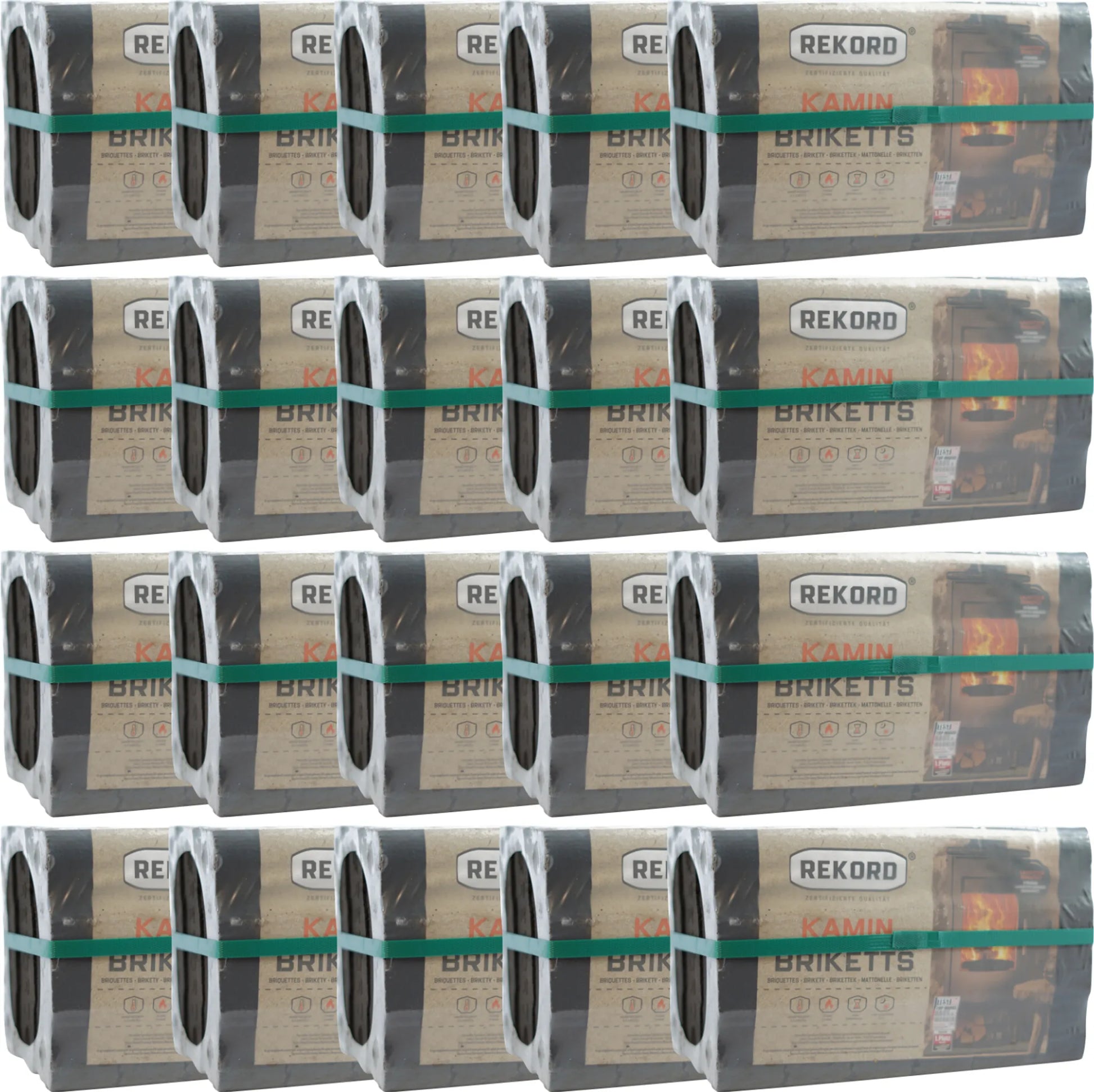 200 kg REKORD Braunkohle Briketts Kohle Brennstoff für Ofen & Kamin – 20 x 10 kg