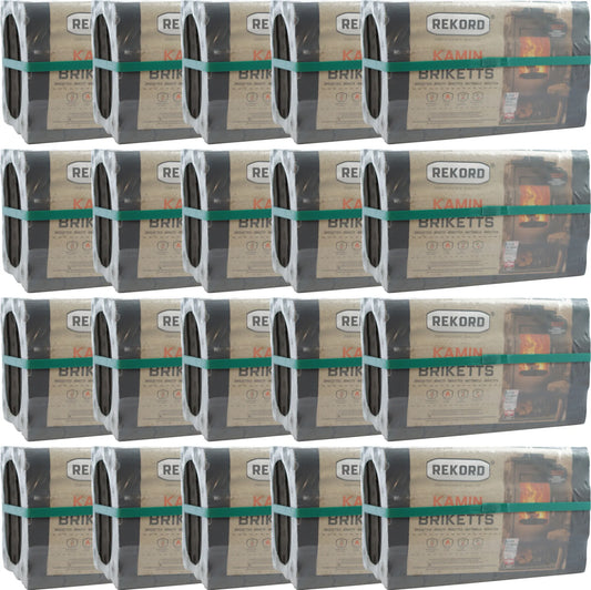 200 kg REKORD Braunkohle Briketts Kohle Brennstoff für Ofen & Kamin – 20 x 10 kg