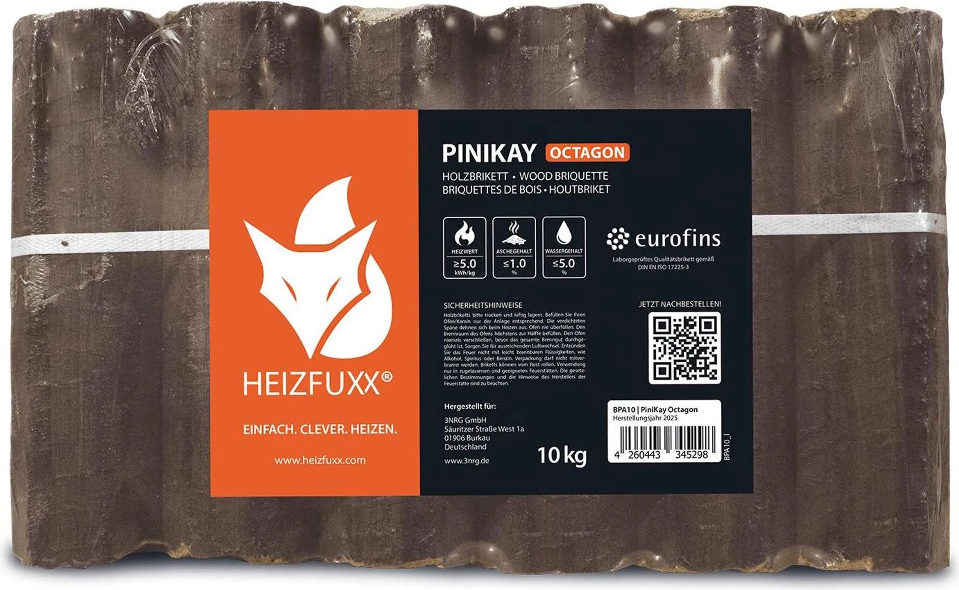 Heizfuxx PiniKay Octagon 10kg x 96 Gebinde 960kg Palette