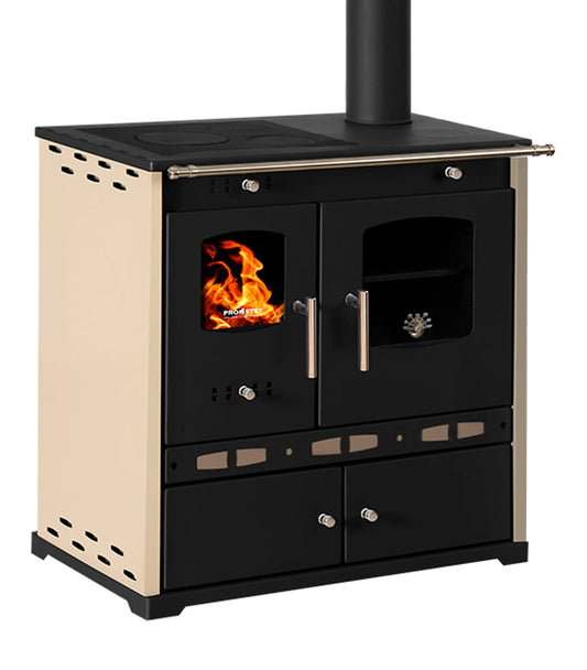 Holzofen P. Eco LUX Ivory – 7.38 kW Gusseisenplatte Kochherd Kaminofen