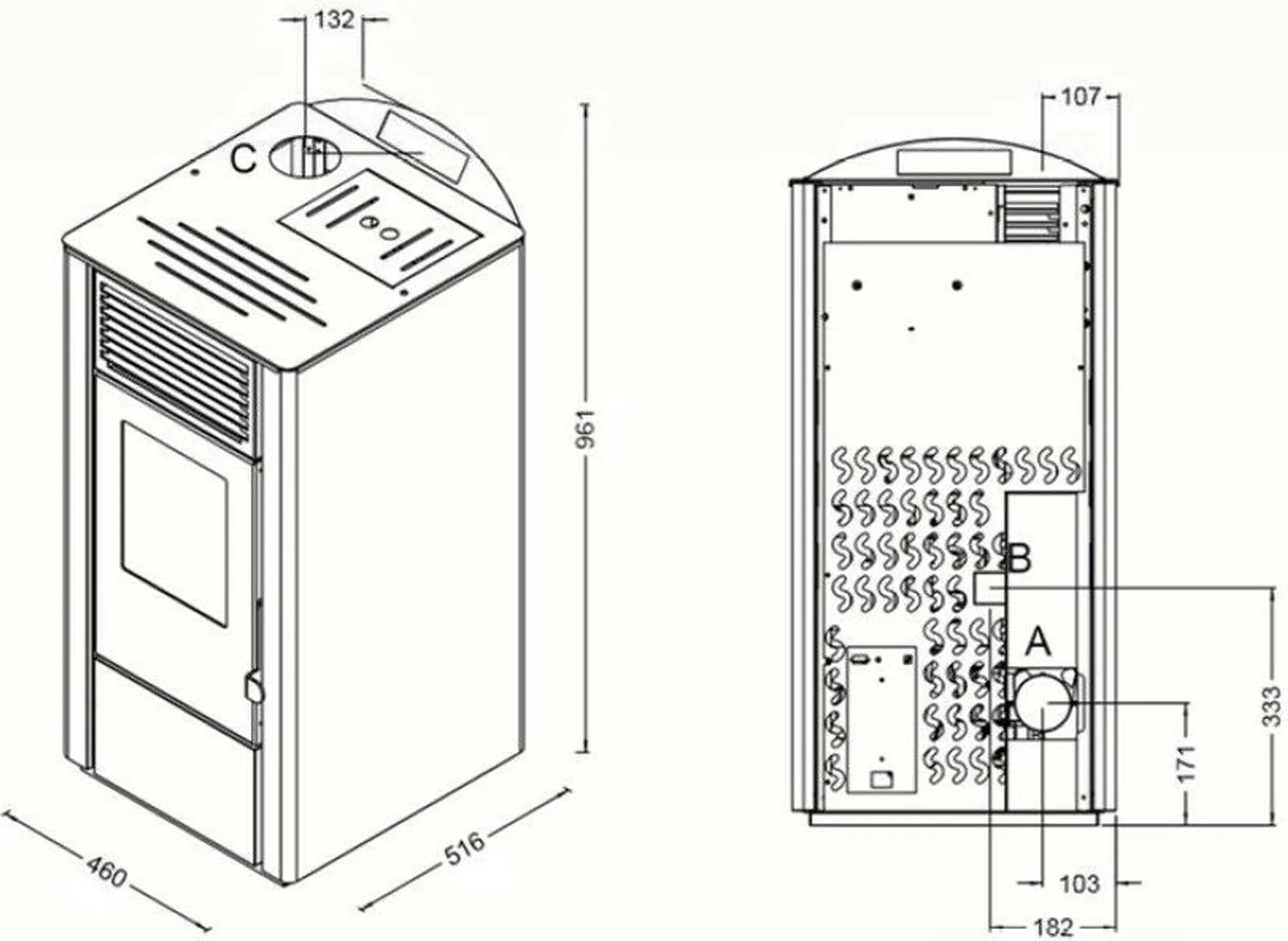 Pelletofen 9,5kW Pelletkamin Pelletheizung Kaminofen A+ Holzofen elfenbein 56301
