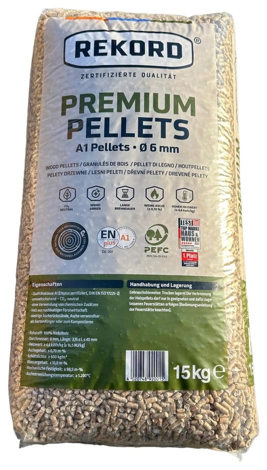REKORD Premium Holzpellets A1 ENplus – Palette 990 kg, mit telefonischer Ankündigung
