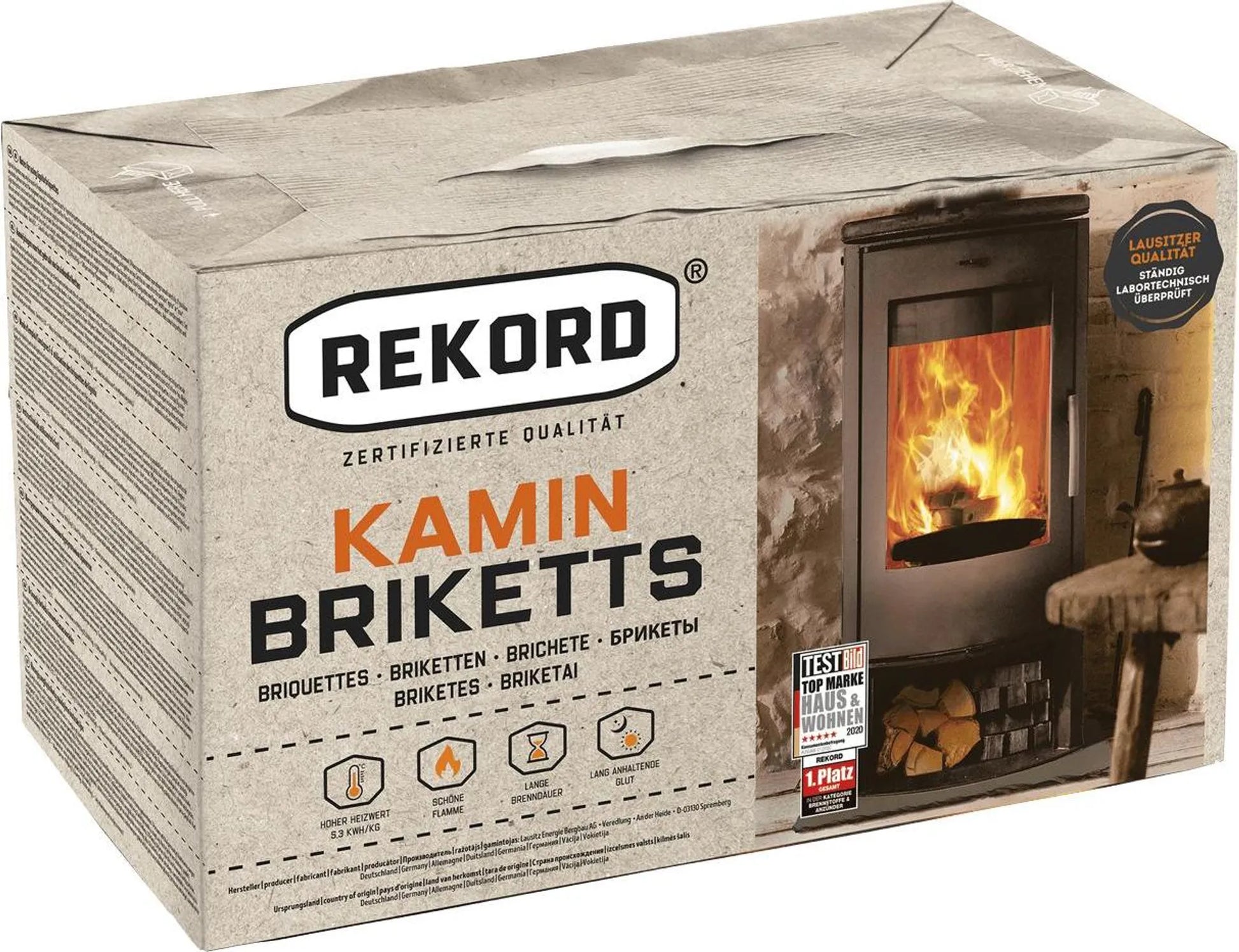 Rekord Braunkohlebriketts 10kg x 100 Paket 1000kg Palette